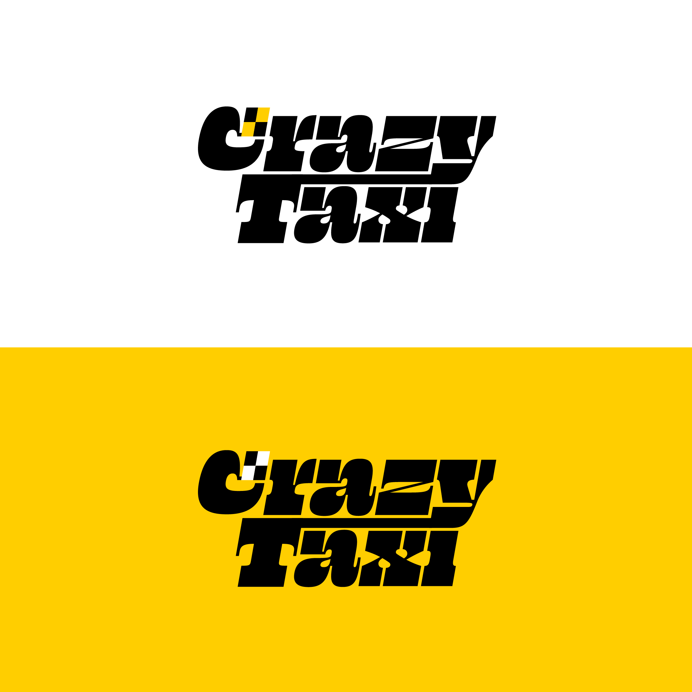 Crazy Taxi logos on yellow and white backgrounds