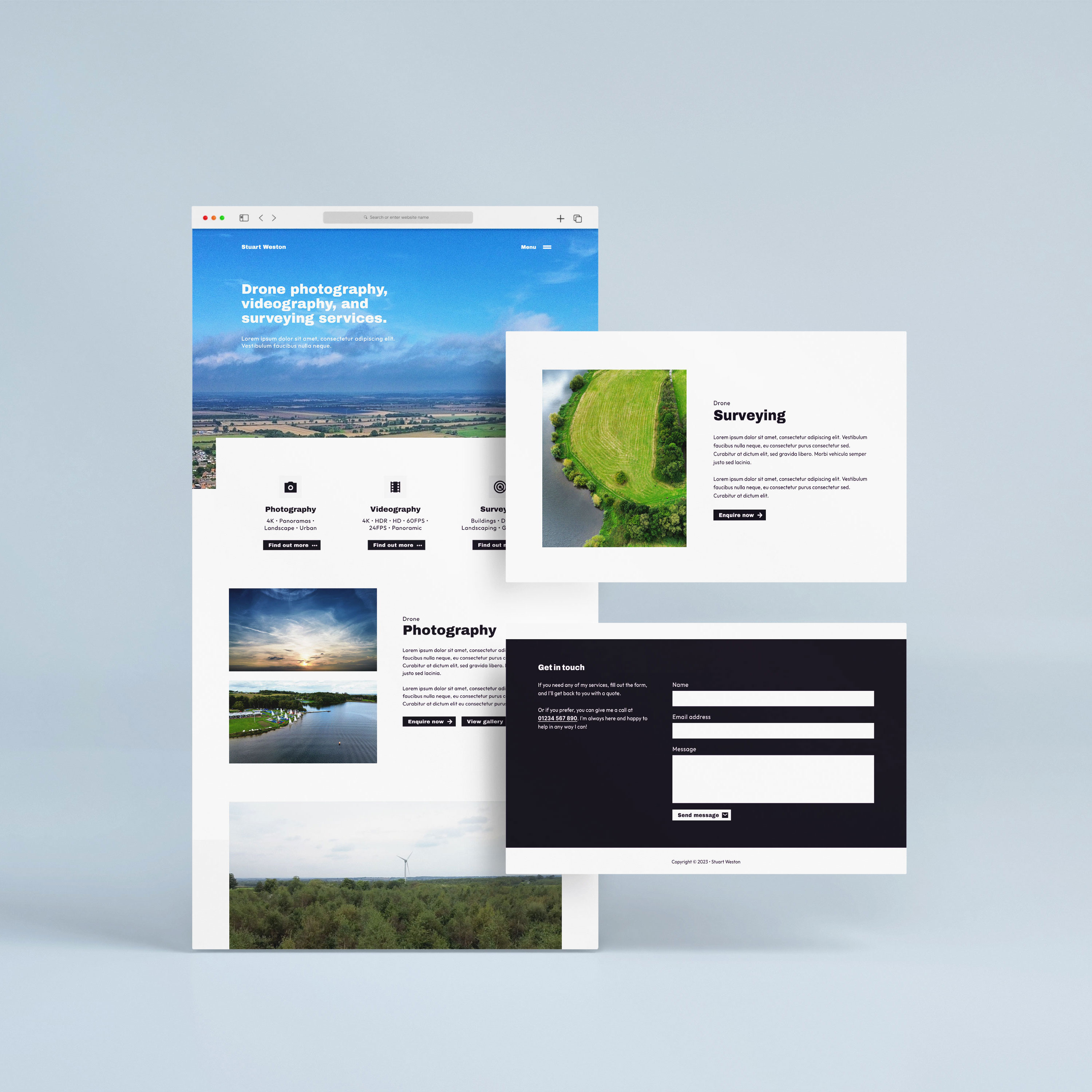 A mock-up of a drone photography website