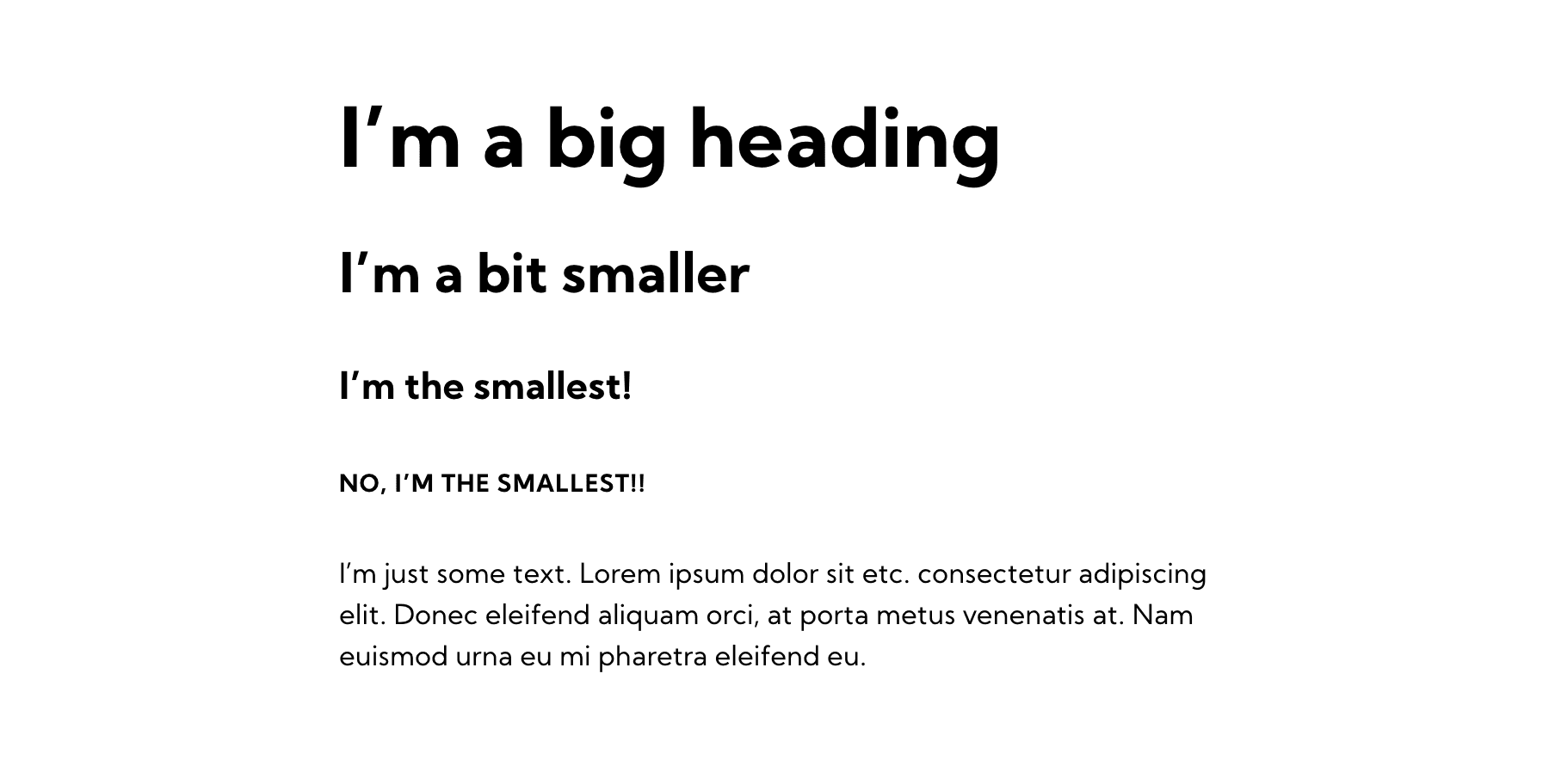Example showing a hierarchy of text styles from largest to smallest