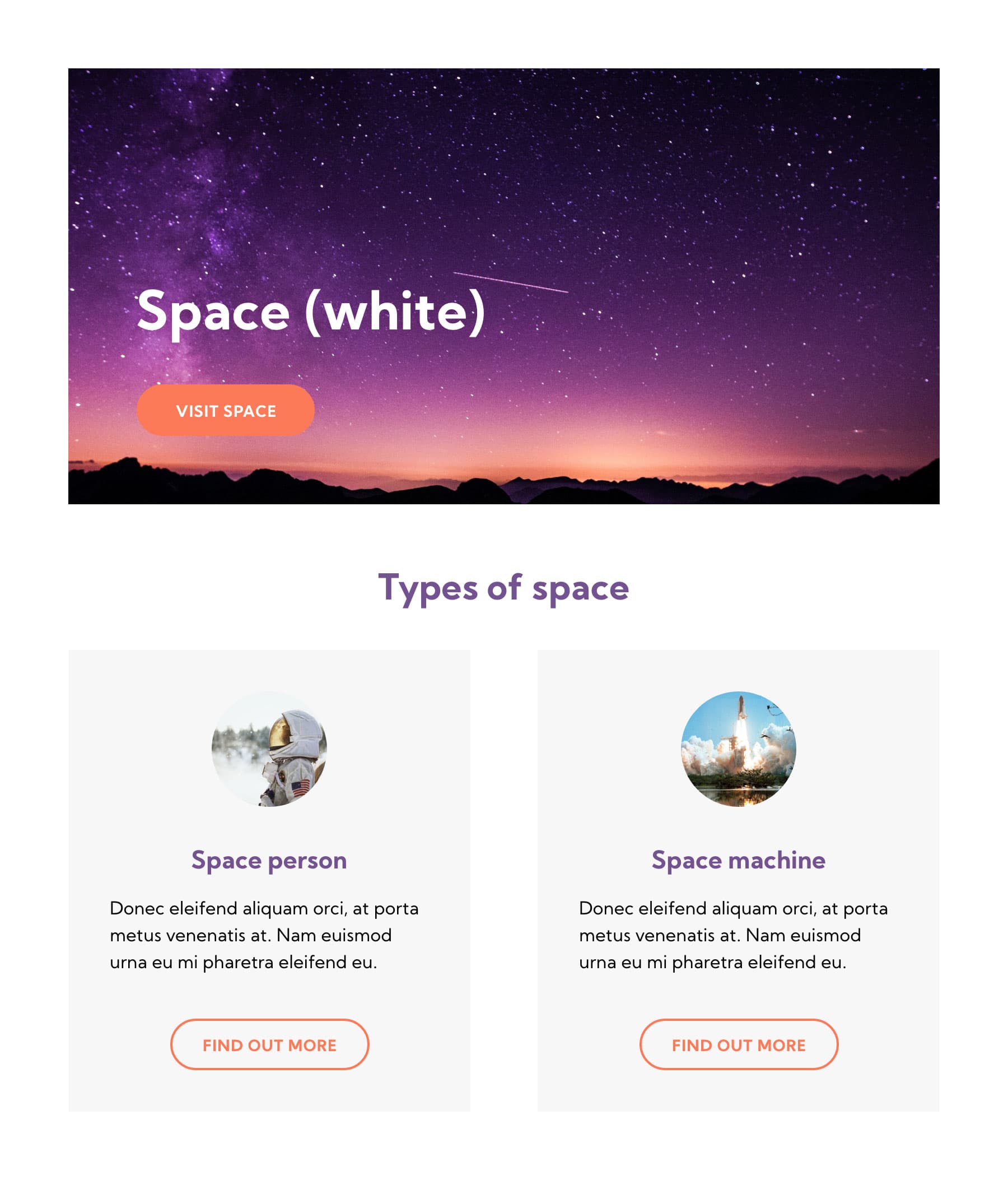 Example layout showing a large header image of space at the top with two boxes beneath