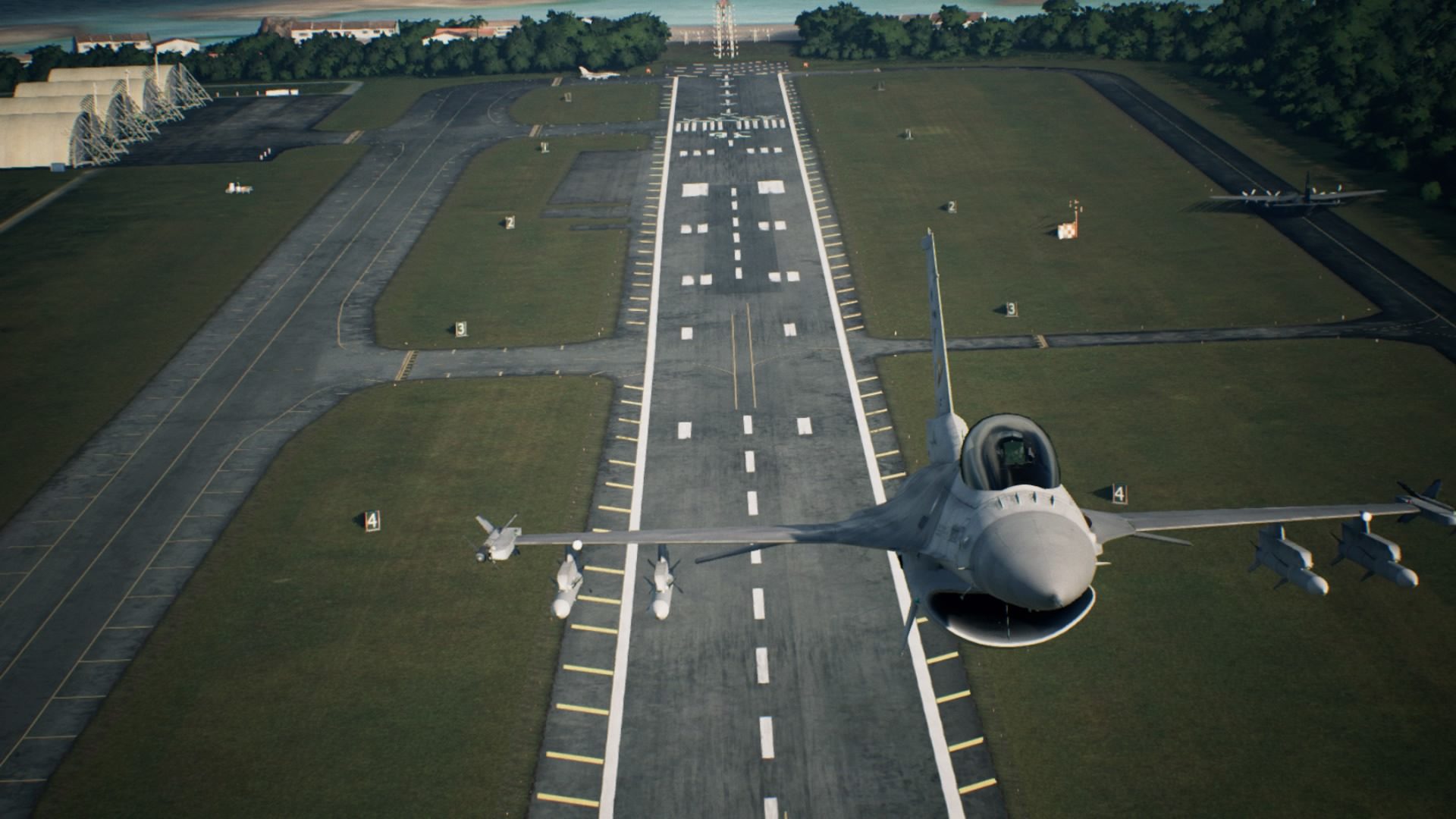 A fighter jet taking off from an airfield