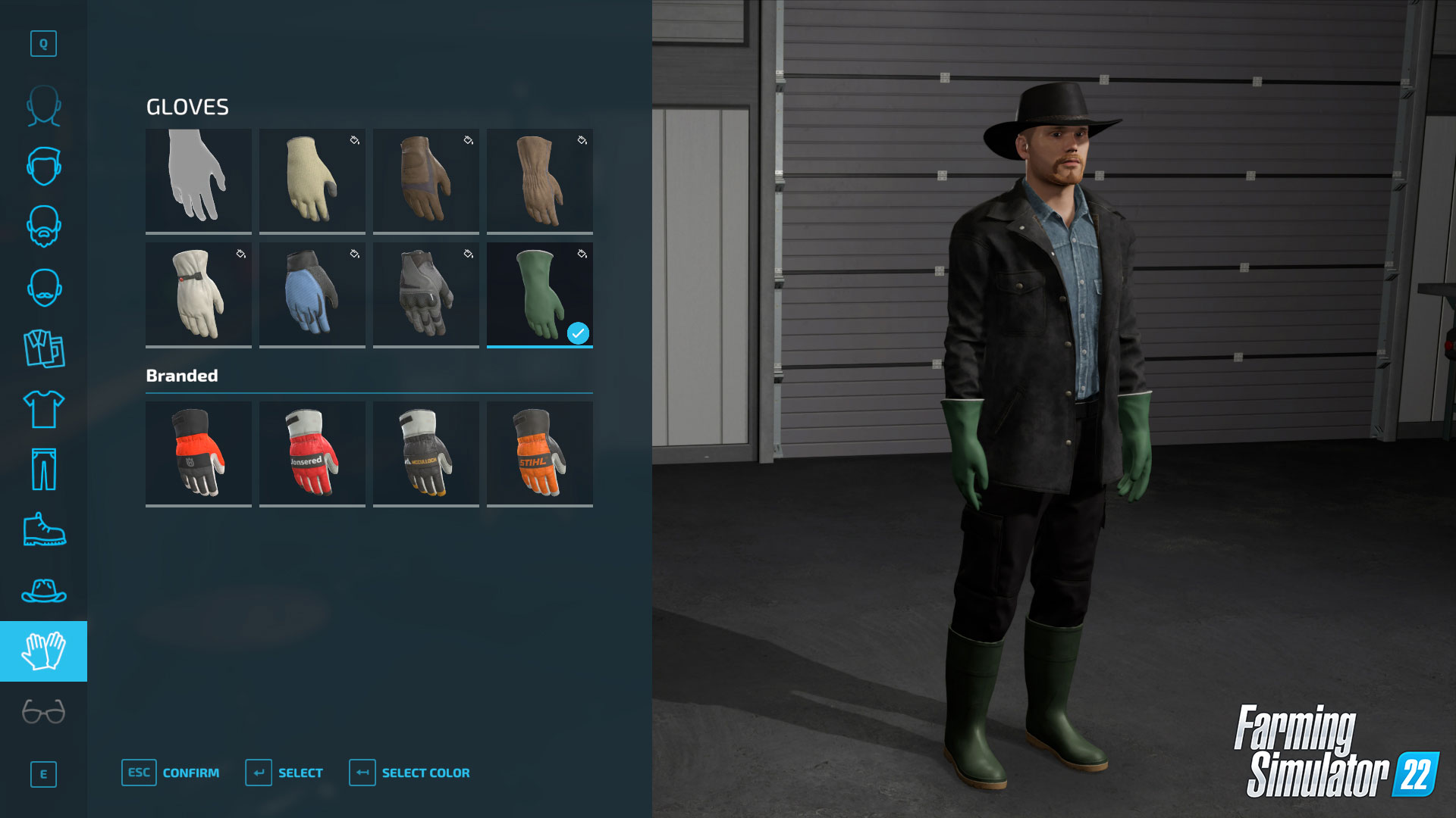 A character wearing a hat and gloves