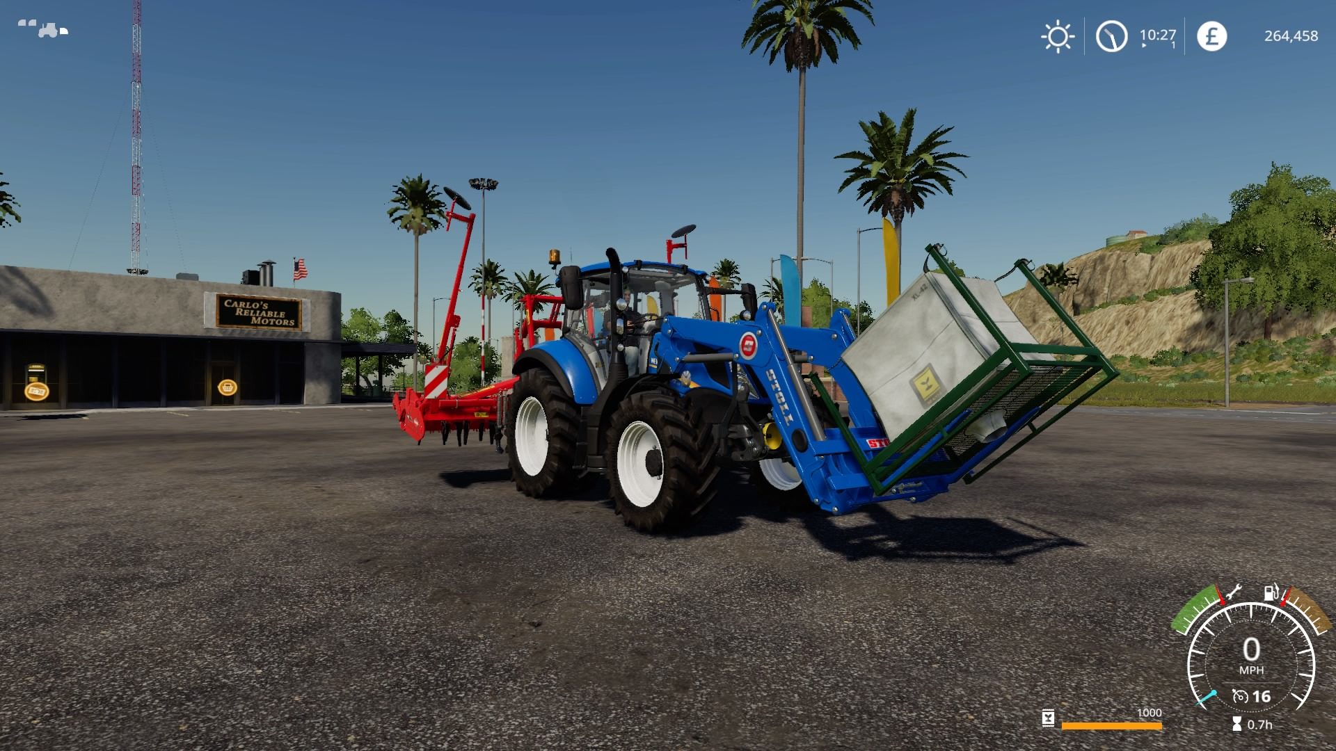 New Holland tractor carrying water butt in Farming Simulator