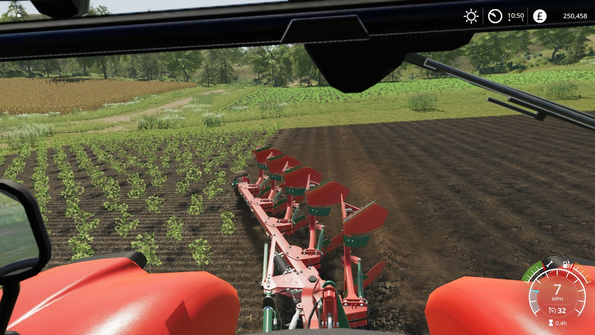 Ploughing a field in Farming Simulator