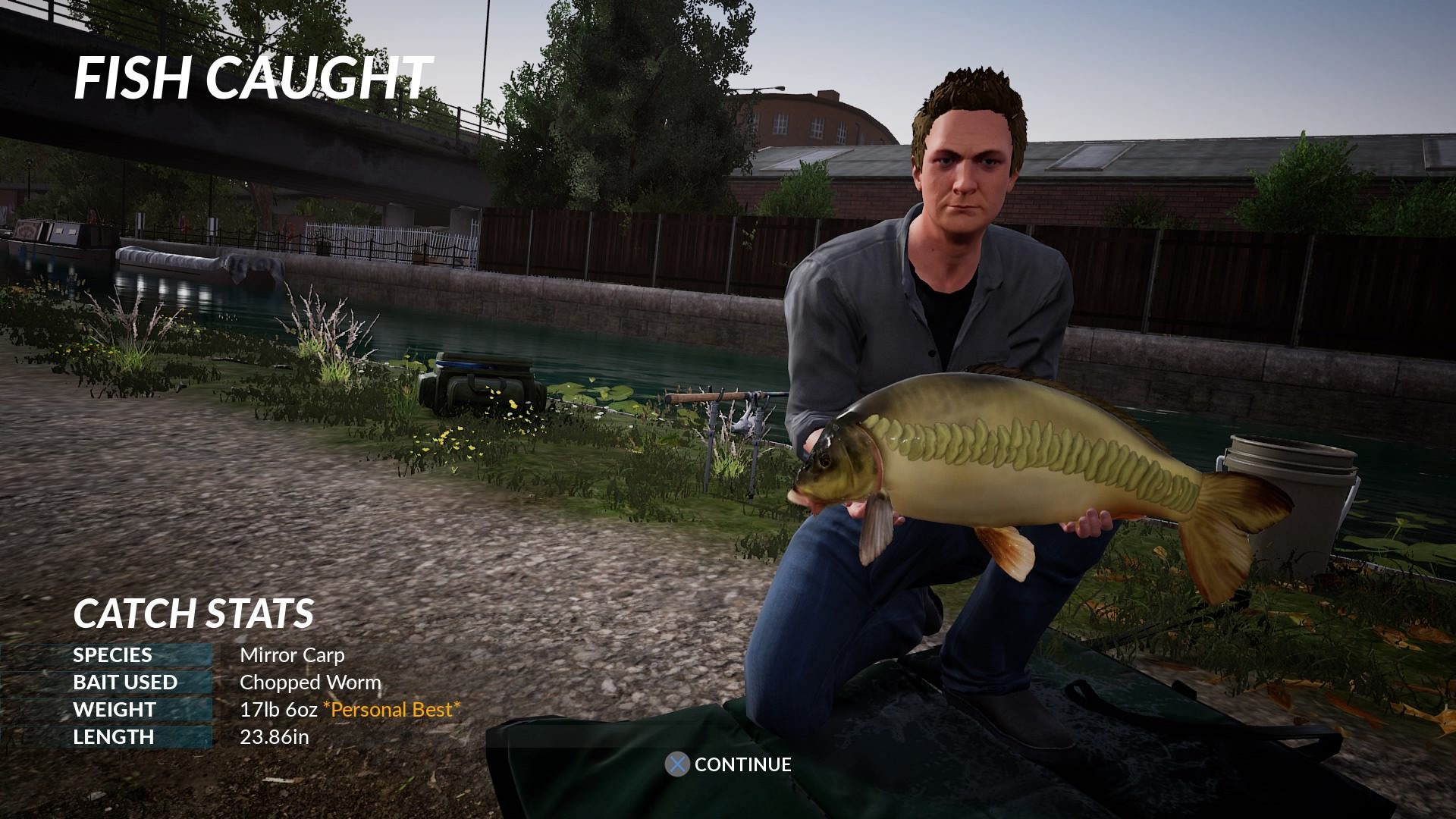 A man holding a carp in Fishing Sim World