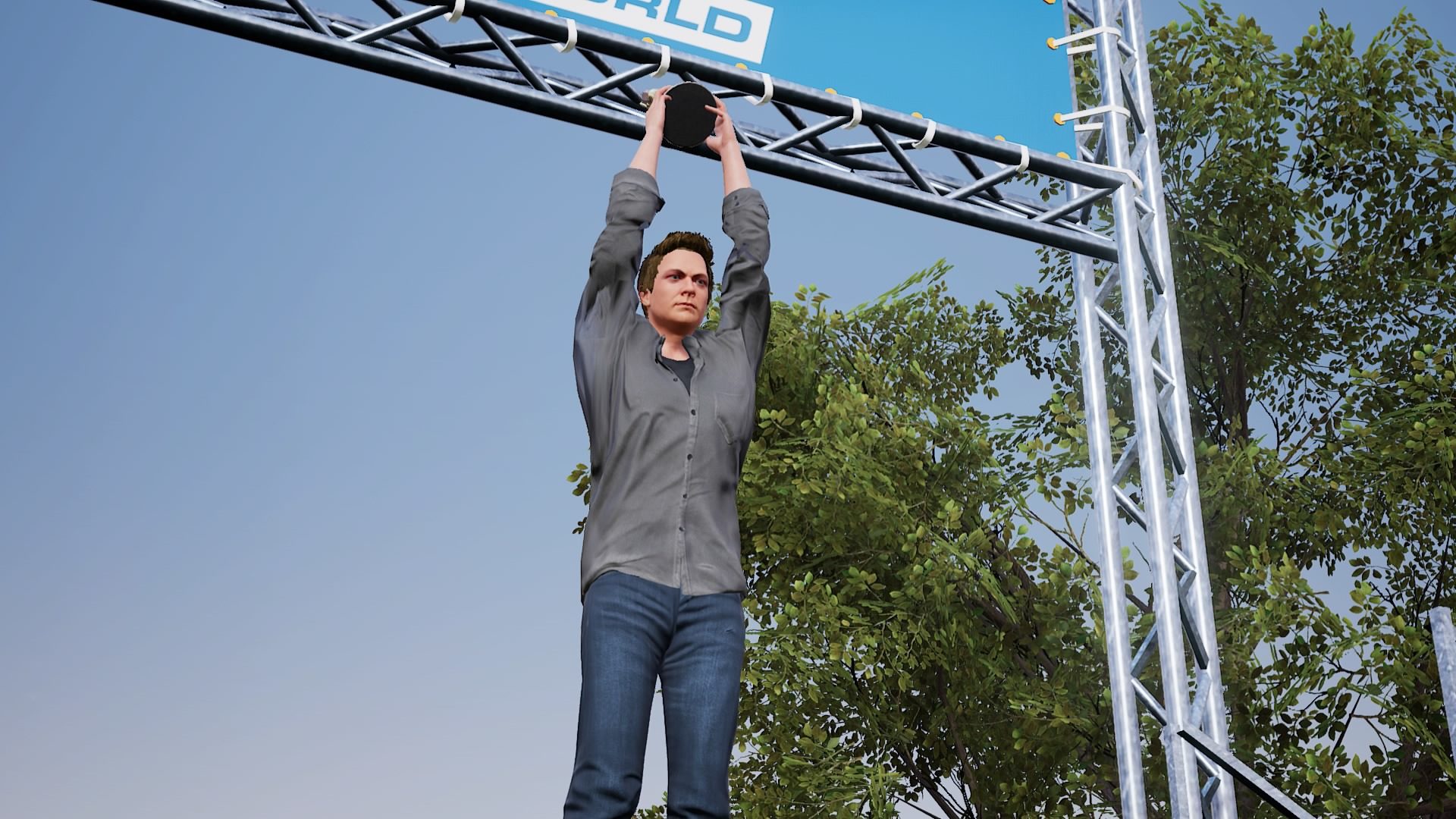 A man holding a trophy above his head
