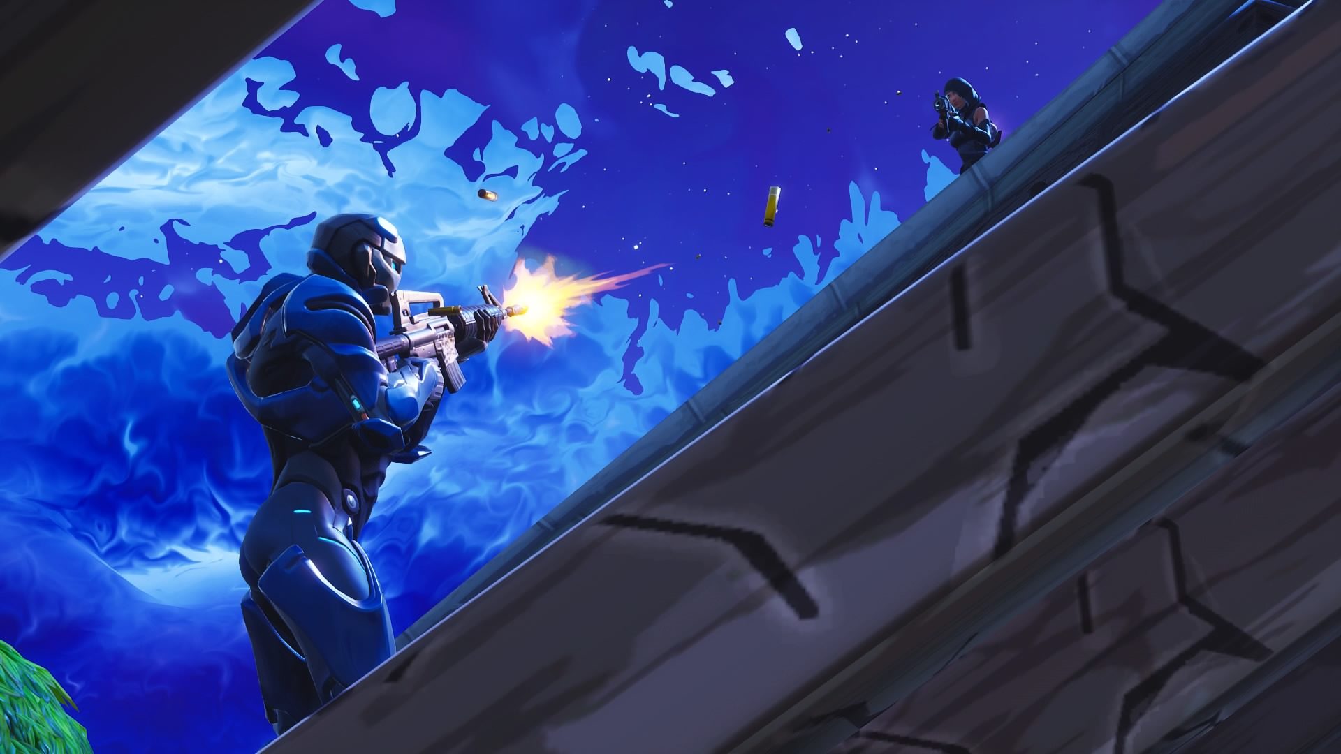 Two people shooting at one another