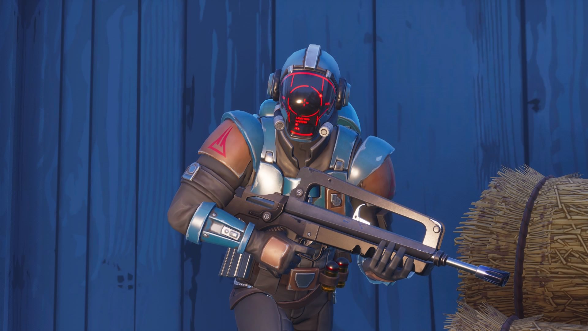 A cyborg looking character
