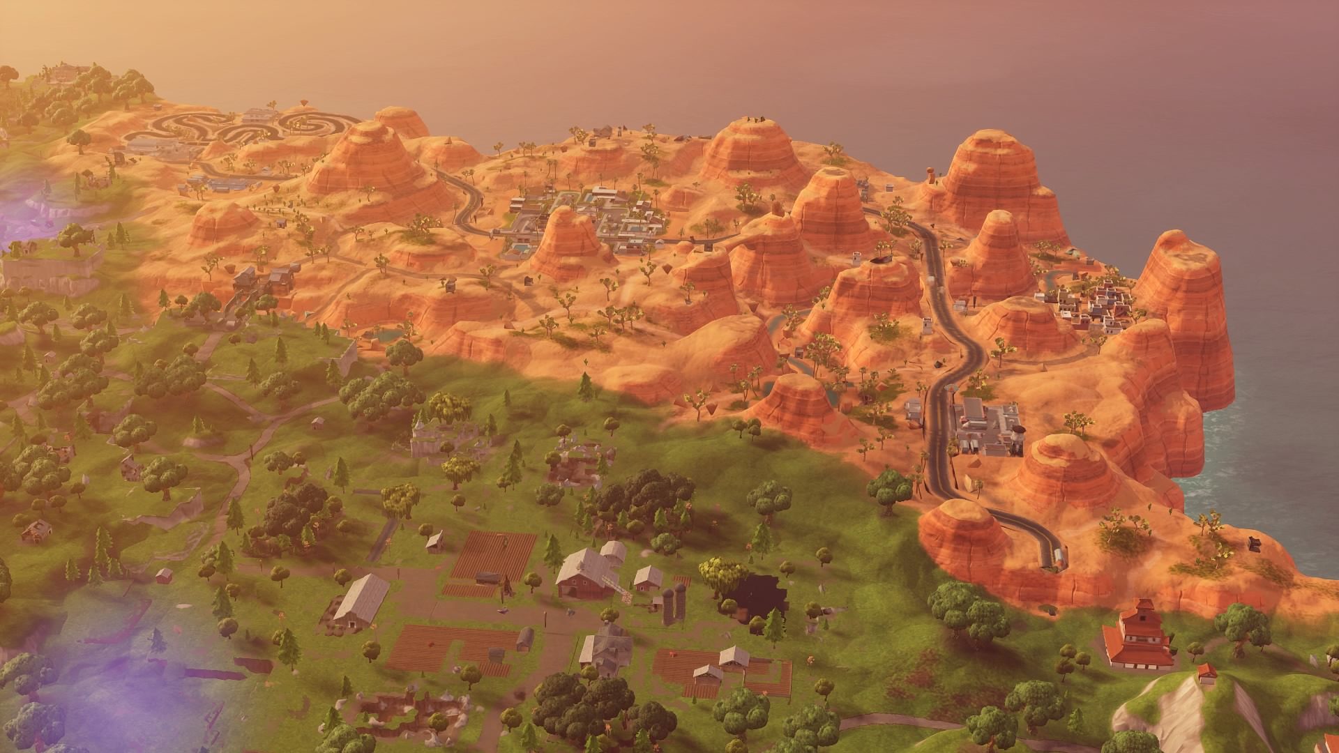 A desert biome next to a grassy one