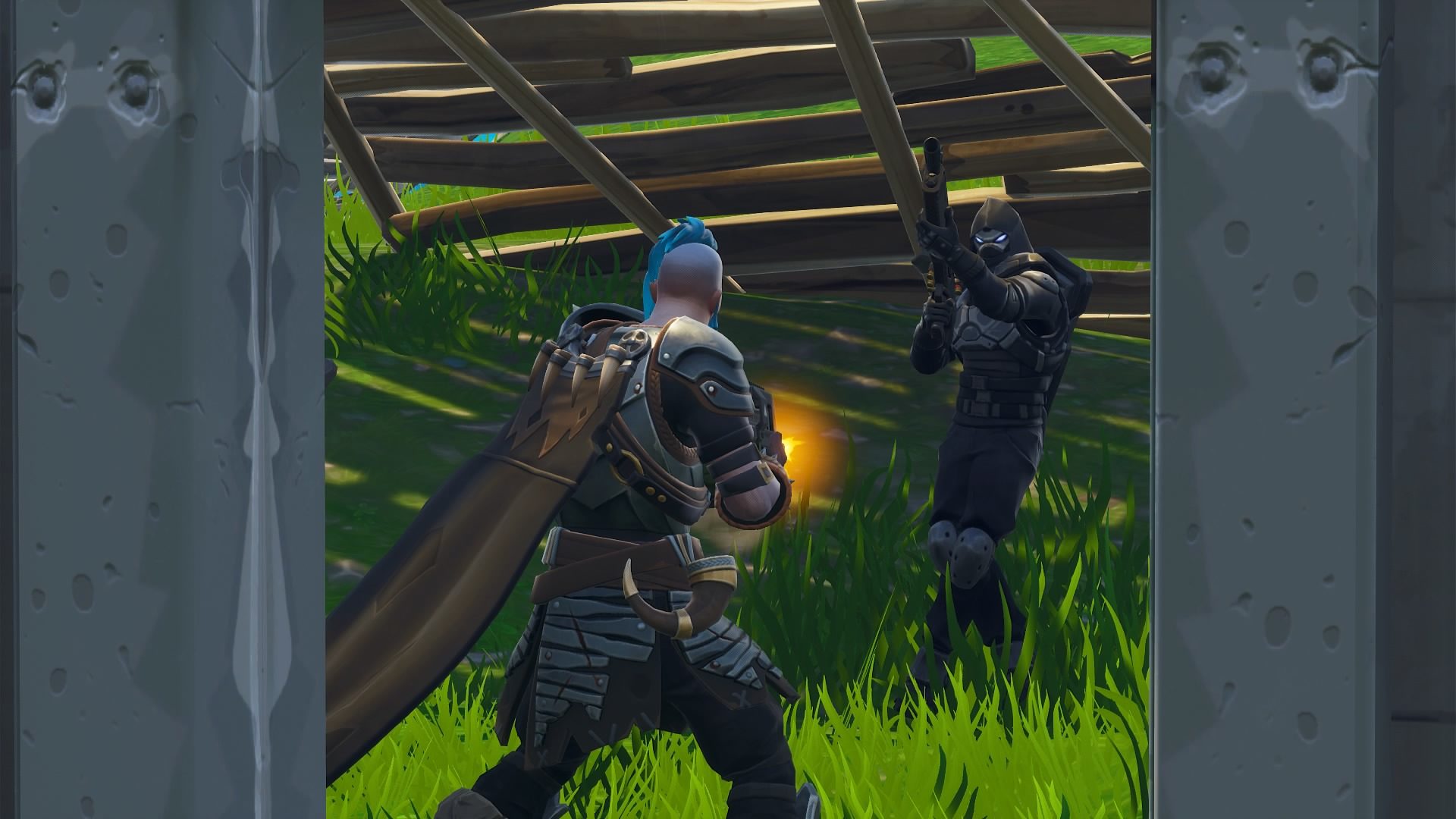 Two characters shooting one another