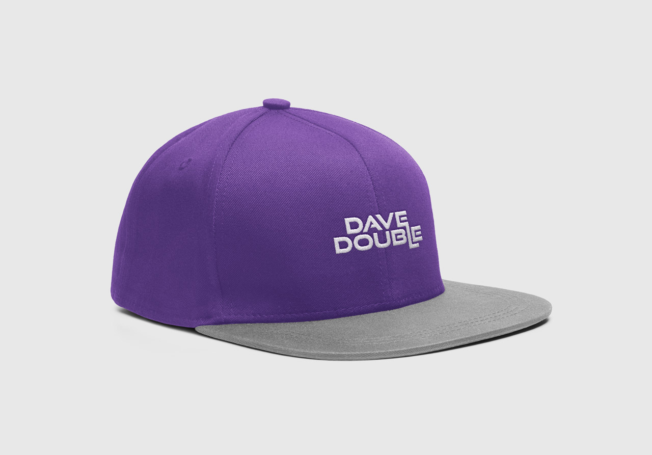 A purple cap with 'Dave Double L' embroidered on it