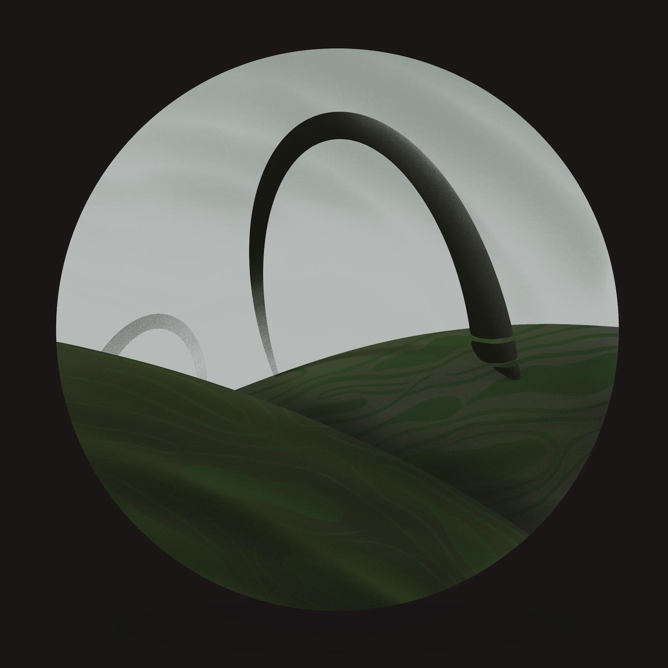 Giant rings against a grey sky