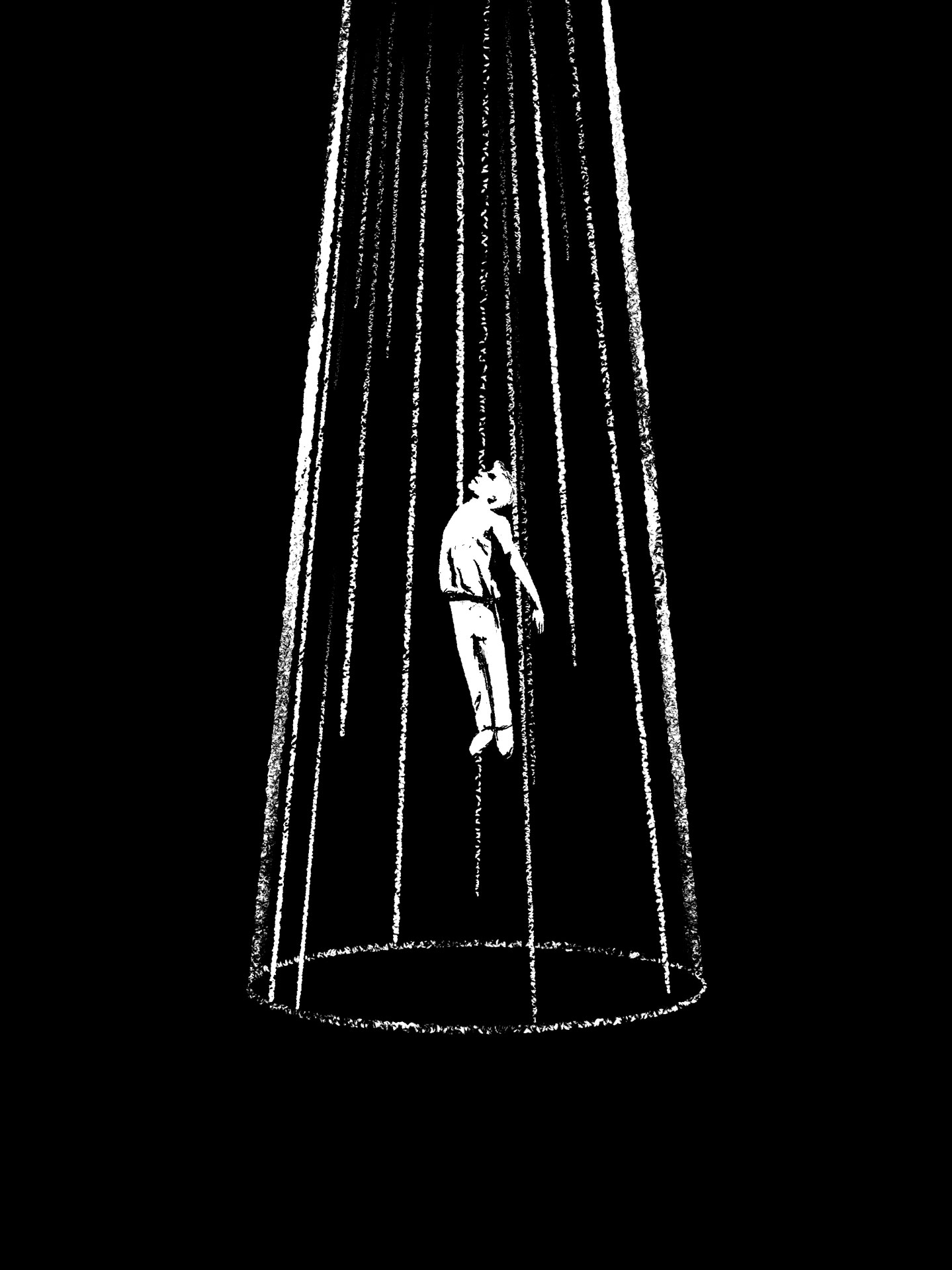 A person being abducted, floating up towards the light