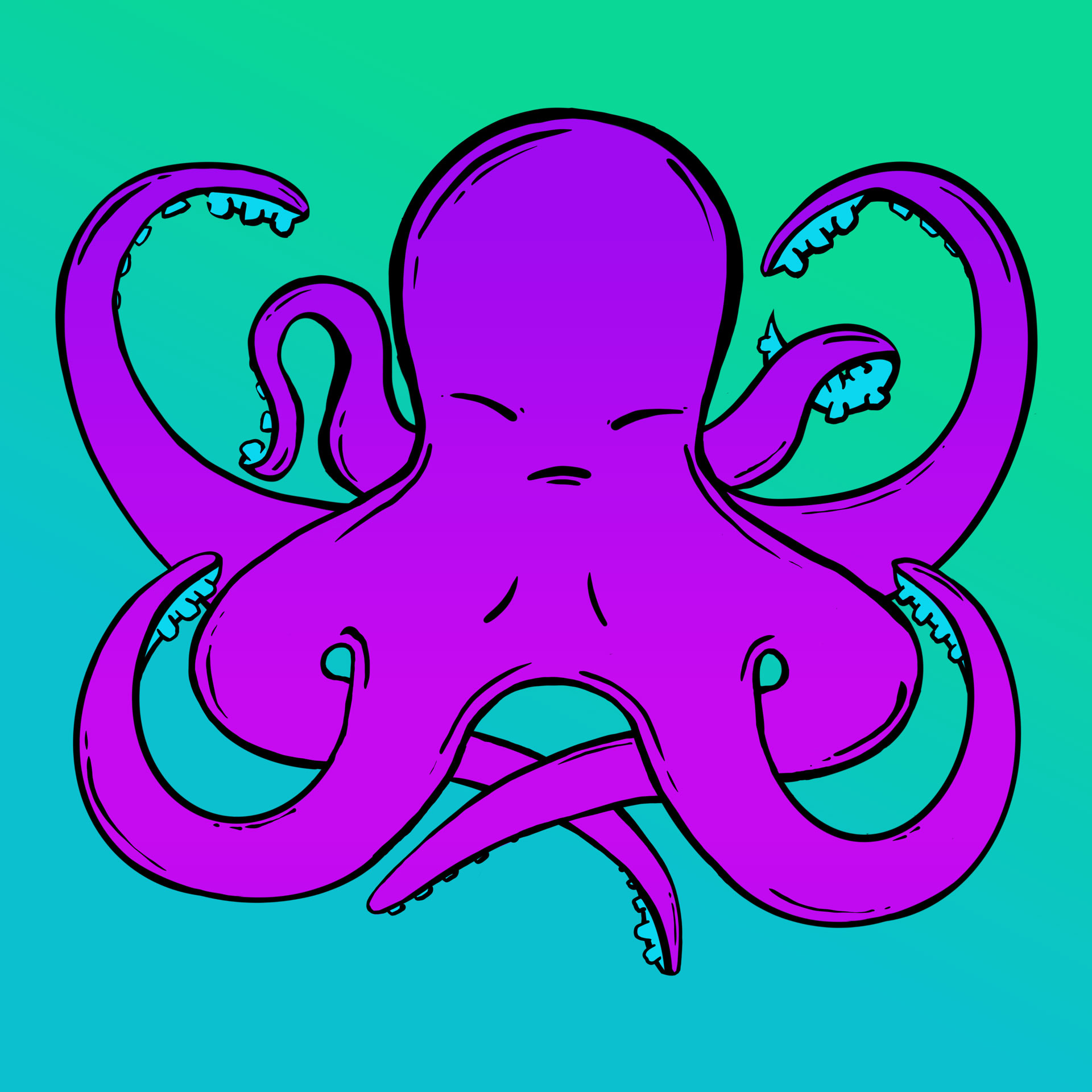 Purple Octopus illustration on green and blue gradient