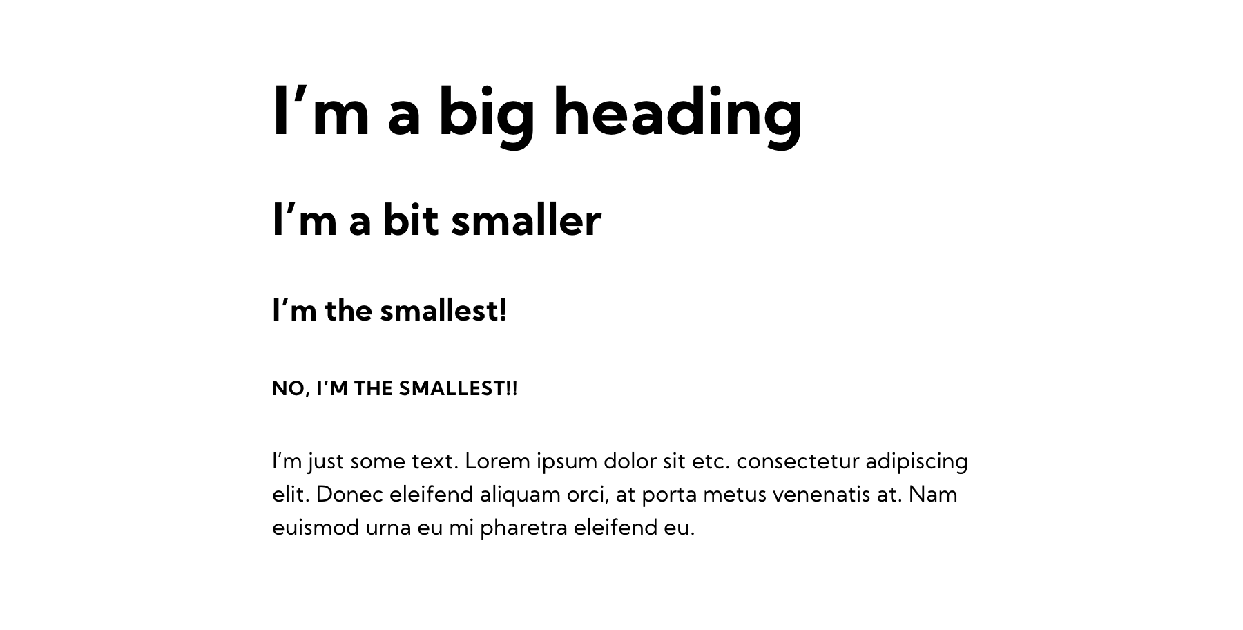 Example of different typography sizes
