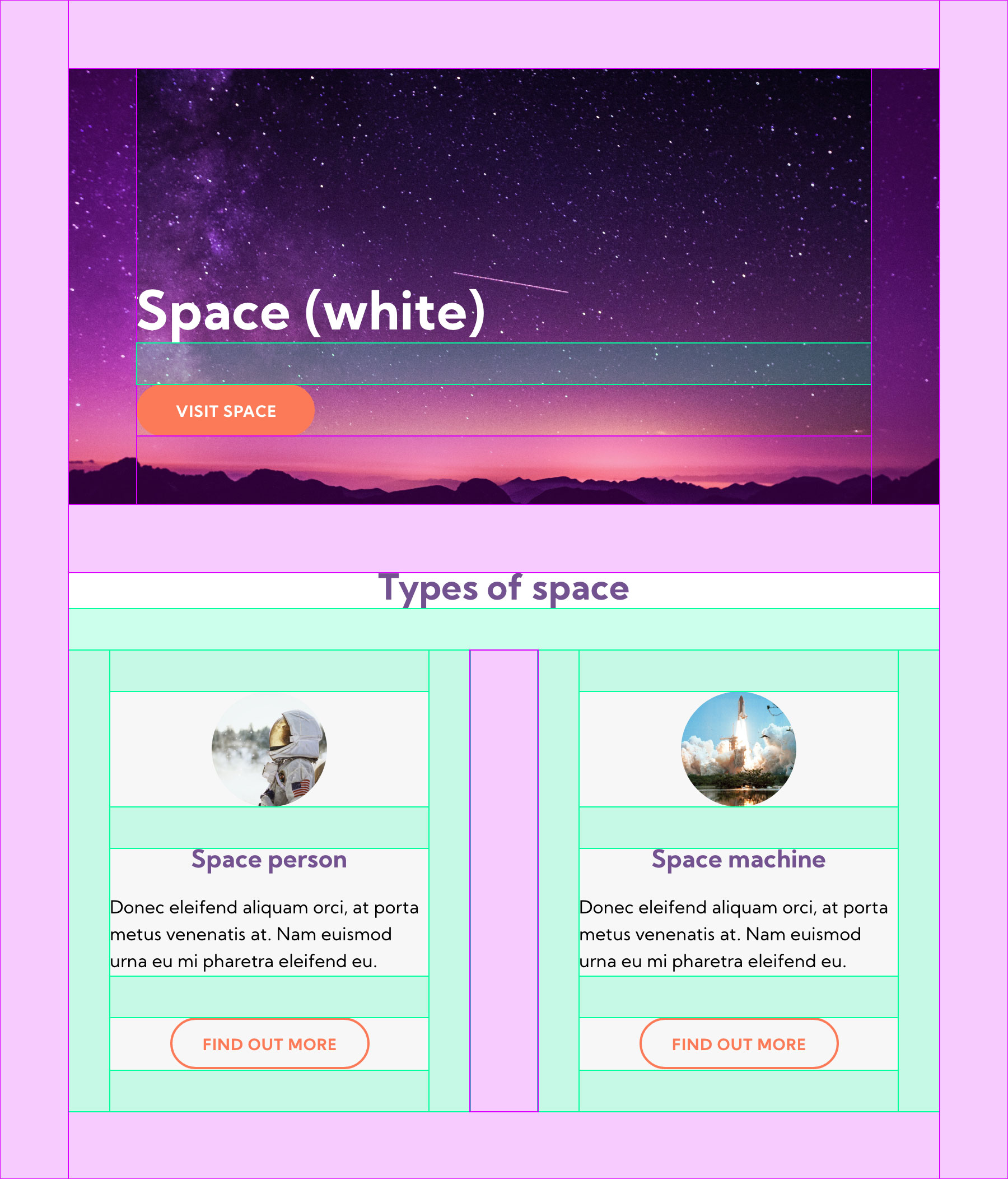 An example of white space in design with spacing highlighted
